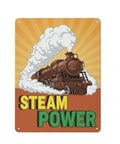 Old School Steam Locomotive Metal Sign Retro Steam Power Tin Wall Decor For Living Rooms Cafes And Garages Vintage Train Poster Style 16 By 12 Inches Durable High Quality Finish, featuring a vintage locomotive illustration and 'Steam Power' text.