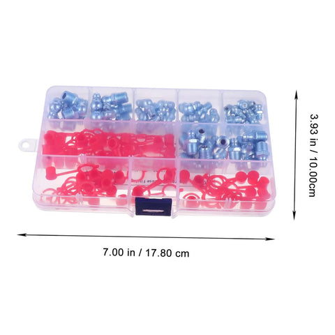 100 Piece Hydraulic Zerk Nipples Fitting Set With Covers For Automotive Use Pro Grade Grease Fittings Kit in plastic case
