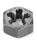 Five Eighths By Eighteen UNF Hex Die For Thread Repair In Carbon Steel close-up showing 5/8-18 engraving on hexagonal shape