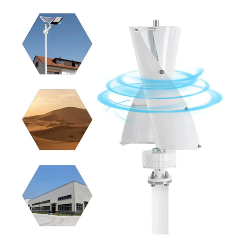 Portable Vertical Axis Wind Turbine Generator 12V 24V, 100W Max Power IP67 shown outdoors with use cases and design details