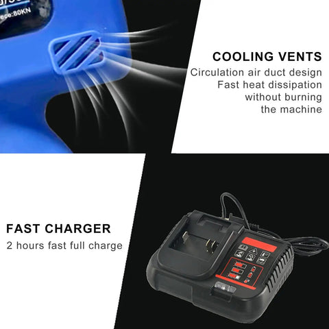 Cooling vents of Heavy Duty 65Mm Cordless Hydraulic Cable Cutter With Charging Base for efficient heat dissipation.