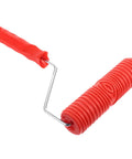 Top Tier Premium Grain Pattern Paint Roller With Slick Plastic Handle For Smoothing Over Bare Drywall And Crafting Embossed Textures That Look Absolutely Badass, featuring a red rubber cover and metal frame.
