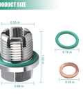 Heavy Duty Oversize Piggyback Oil Drain Plug Kit For M14.1-1.5 x 15mm Stainless Steel detail with gaskets and dimensions