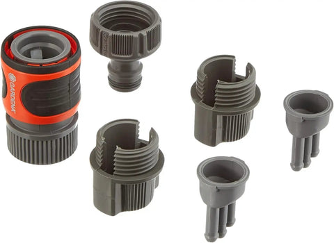 Easy Snap On Garden Hose Quick Connect Coupling Kit For Sprinklers And Hoses Inlet And Outlet Fittings Model 5316 U Durable Leak Free Plug And Play Water Hose Connector Set For Fast Setup showing all components