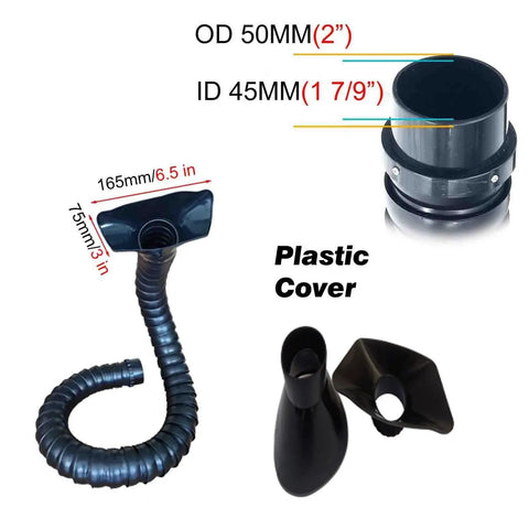 Flexible Welding Fume Extractor Arm With Adjustable Hood And Killer Suction Power For Tough Workshop Dust Cleanup That Clears The Bench Smoothly Without Drama, showing black plastic cover and flexible hose.