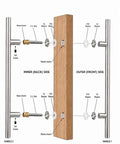 Heavy Duty Satin Round H Type Door Pull 60 Inch Length With 150 mm Bolt 304 Stainless Steel Indoor Outdoor Ready Premium Decorative Hardware For Modern Doors Easy Install Built To Last back-to-back installation diagram