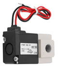 Three Way Vacuum Solenoid Valve Direct Acting Two Position Pneumatic Air Valve with black casing and red wires