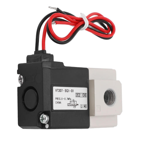 Three Way Vacuum Solenoid Valve Direct Acting Two Position Pneumatic Air Valve with black casing and red wires