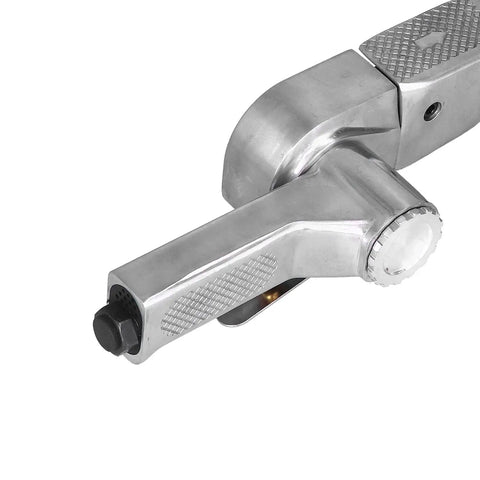Kp 698 Pneumatic Air Belt Sander With Telescopic Switch handle close-up, ergonomic aluminum design for precision in polishing.
