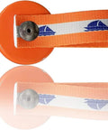 Two SEASAIL boat trailer surge brake lockout keys with orange straps and metal buttons, fits UFP A60/A70/A75/A84 surge brake actuators.