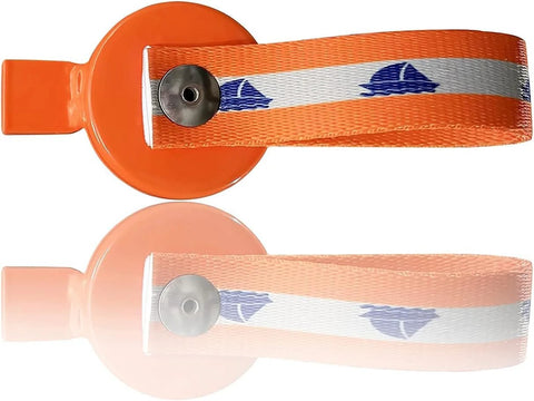 Two SEASAIL boat trailer surge brake lockout keys with orange straps and metal buttons, fits UFP A60/A70/A75/A84 surge brake actuators.