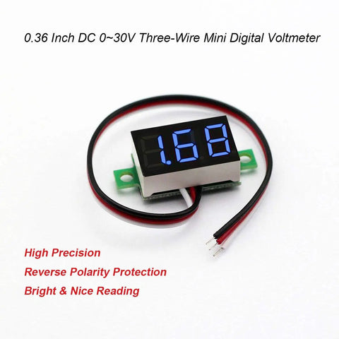 Pack of 5 DC 0 to 30V Digital Voltmeter Three Wire Voltage Gauge With Blue LED Calibratable 0.01 to 0.1 V Accuracy for DIY Battery Electronics and Sensor Projects, 0.36 inch display