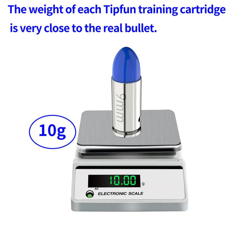 9mm Round Action Training Snap Caps for Dry Fire Practice Realistic Weight Metal Dummy Rounds on a scale weighing 10g