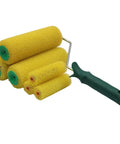 Pro Level Polyurethane Sponge Paint Roller Covers 10 Pack For Ultra Smooth Textured Walls Water Based And Oil Based Paints Hardcore Refills and green handle.