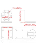 Technical drawings of Rock Solid 37mm Gear Motor Mounting Bracket With Vibration Resistant Aluminum Frame, showing dimensions.