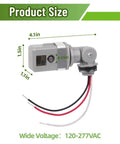 Close-up of Two Pack Dusk To Dawn And Day Night Sensor For Outdoor Lighting Wide Voltage 120 277 VAC, size dimensions shown.