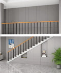 Black Wrought Iron Look Stair Railing Balusters With A Sweet Matte Finish And No Sweat Mounting Heavy Duty Deck Spindles Built Legit For Balconies And Patios 20 Pack 45 Inches Tall Modern Upgrade in a contemporary staircase setting.