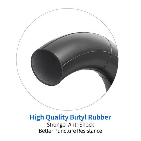 Close-up of Butyl Inner Tube 14x2.125 with Bent CR202 Valve, highlighting strong puncture resistance.