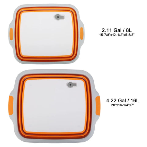 Top view of Large Collapsible BBQ Prep Tub With Lid 4.22 Gal 16L Foldable Camping Sink in orange and gray color