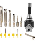 R8 Boring Head With Two Inch Shank Boring Tool Set And Six Piece One Half Inch Carbide Boring Bar Set With Inserts Included
