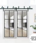 Clear Glass Sliding Closet Barn Bypass Doors With Heavy Duty Rails Hardware Set, modern wood wardrobe, two panels 24x96