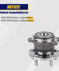 512293 Rear Wheel Bearing Hub Assembly For 2005 2009 Subaru Legacy And 2005 2009 Subaru Outback Rear Replacement With M12x1.25 Thread And Four Bolt Flange Direct Fit