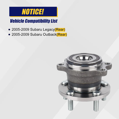 512293 Rear Wheel Bearing Hub Assembly For 2005 2009 Subaru Legacy And 2005 2009 Subaru Outback Rear Replacement With M12x1.25 Thread And Four Bolt Flange Direct Fit