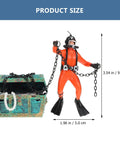 Action Aquarium Bubbler Treasure Chest Decor With Moving Diver For Fish Tanks showing orange diver and open chest, 3.54in tall.
