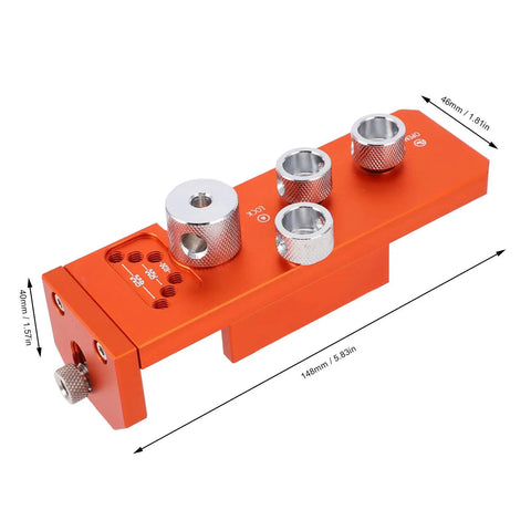 Heavy Duty Aluminum Profile Drill Guide And Tapping Chuck Kit Designed For 20 Through 40 Series Extrusions showing orange aluminum profile drill guide with drill inserts.