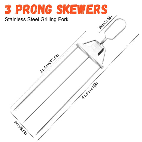 3 Way Grill Skewers With Push Off Slider 14.7 Inch Stainless Steel Kabob Sticks For Grilling Multiple Pieces