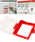 Power Push Button Switch Cover With Lockout Emergency Stop Button Protector for Industrial Grade Safe Operation, red and clear rugged PC shell