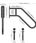 Heavy Duty Non Slip Outdoor Stair Hand Rail For 1 To 3 Steps Wall Mounted Grab Bar U Shape Safety Handle For Garage Porch Garden 1.3 Inch Diameter Black Pipe diagram with dimensions and screws