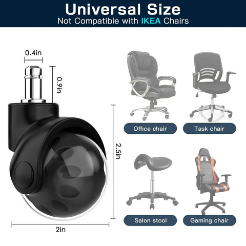 Swap Out Your Clunky Rollers With Heavy Duty Smooth Rolling Office Chair Ball Casters Set Of 5, 2" size, black polyurethane wheels.