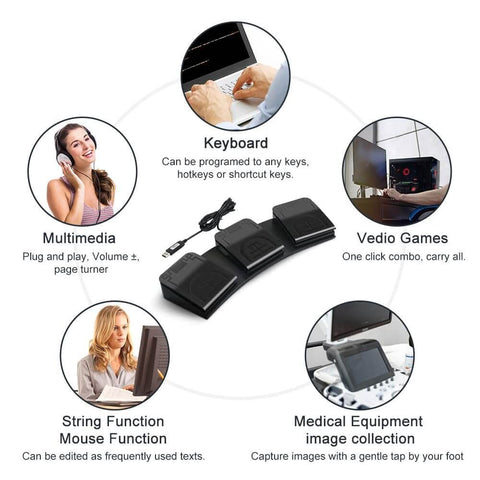 Three Key USB Foot Pedal Programmable Foot Switch For PC That Acts Like A Keyboard And Mouse, Customize Shortcuts Hotkeys And Macros