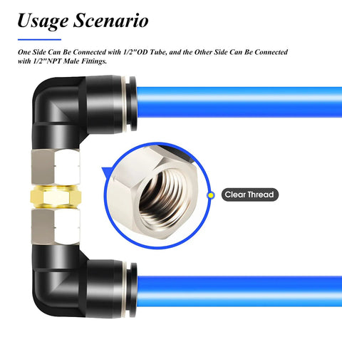 Female Elbow Push To Connect Fittings 1/2 Inch Tube OD 1/8 Inch NPT Thread 90 Degree Copper Plastic Pack Of 2 close-up view