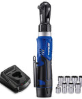 12V Cordless 3/8 Inch Ratchet Wrench Kit With 45 Ft Lbs Torque Built In Led Light Alloy Steel Head Lightweight Power Tool For Auto Construction And Diy
