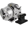 Heavy Duty Universal Dividing Head For CNC Milling Machine Vertical Horizontal Setup Precision Indexing Rotary Table With Bs2 Mount and Eight Inch Chuck Shop Floor Beast with clamping jaws and adjustable base.