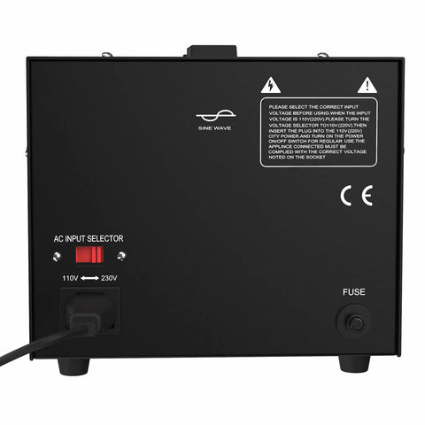 Back view of Beefy 2000W Voltage Transformer Converter For Global Use 110V To 220V And Back Step Up Or Step Down Power Transformer