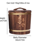 Brown Fir Wood Grain Rice Dispenser With Lid, Heavy Duty Sealed Pantry Storage Jar, 32cm height, 34cm diameter.