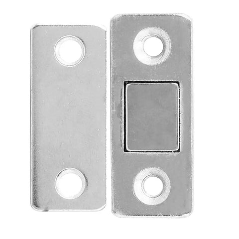 Stainless Steel Door Magnet Cabinet Catch with Heavy Duty Magnetic Closure, shown with mounting holes.