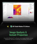 Laptop displaying software for thermal imaging camera with live pro grade super resolution from 256x192 to 640x480 real time boost.