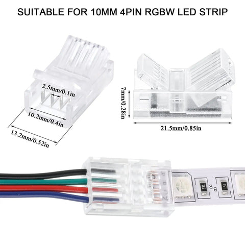 10 Pack Solderless LED Strip Connectors With 16.4 Ft Extension Cable For Easy LED Light Install Clear 4 Pin Track Lighting Wire 10 mm