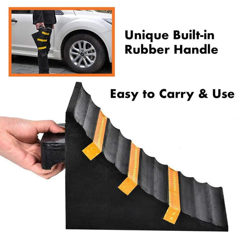 Two Pack Heavy Duty Extra Large Solid Rubber Wheel Chocks With Portable Handle For Travel Trailer Truck RV And Commercial Vehicles