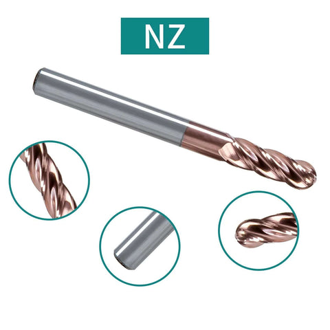 Ball nose end mill, 1/16 inch diameter, TiSiN coated, 4-flute milling cutter NZ brand