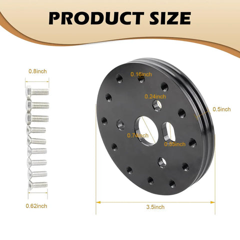 Badass 6 To 3 Hole Steering Wheel Hub Adapter with hex bolts, size 3.5 inches, alloy material, ready for quick installation.