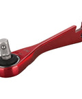 Quarter Inch Drive Anodized Stainless Steel Ratchet With 72 Tooth Gear, Key Ring Tool, Bottle Opener tool in red.