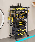 Power Tool Organizer Cart With Charging Station On Wheels For Heavy Duty Garage Use Rolling Tool Storage Cart For Drills Batteries Bits And Accessories Neat Workbench Shelving Unit For Grab And Go Access shown with tools and supplies organized