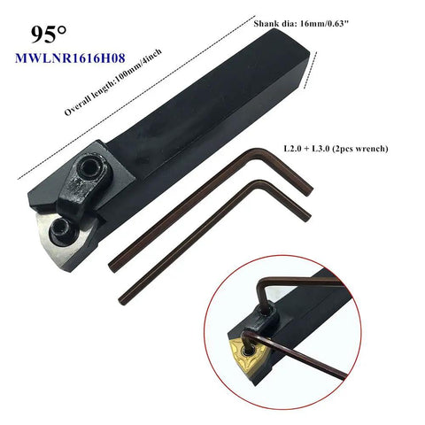 Complete 3-Piece CNC Lathe Excircle Indexable Carbide Turning Tool Holder Bit Set With MWLNR1616H08 Inserts and wrench