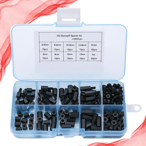 180 Piece Nylon Standoff Spacer Kit With Threaded Plastic Hex Spacers Anticorrosive And Durable For Electronics Projects And DIY Prototypes In A Compact Storage Box Ideal For Rapid Prototyping And Robotics Builds, M3 kit in blue case