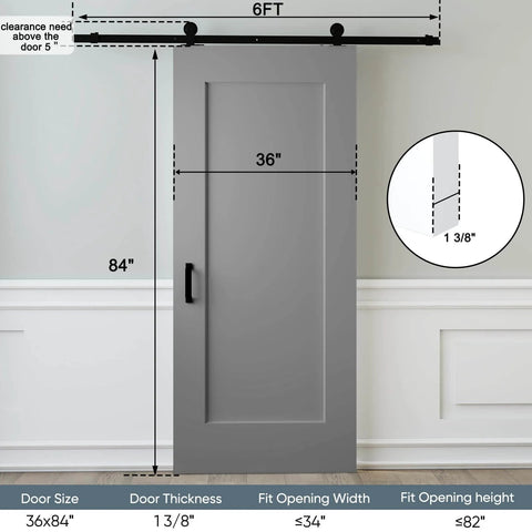 36x84 Inch White Primed Sliding Barn Door With 6 Ft Hardware Kit And Handle, One-Panel Solid Core Composite Interior Door Slab, Paintable Surface, Preassembled For Easy No-Fuss Install, Durable And Sturdy.